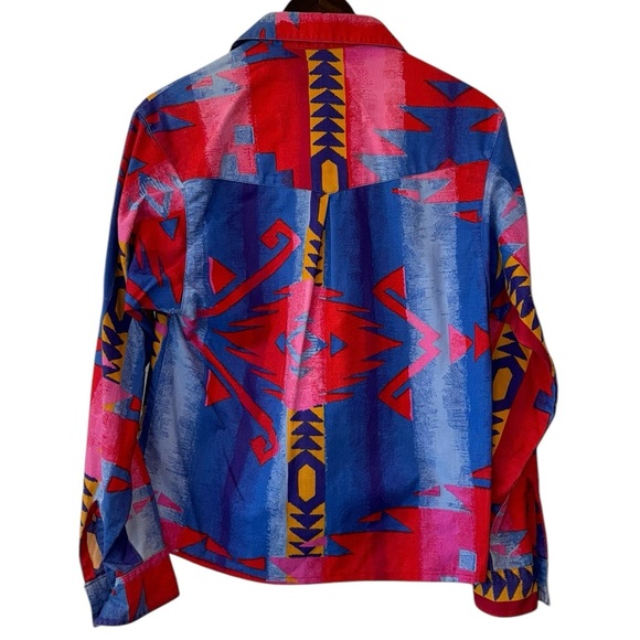 Vintage Frontier Series 90s Blue Pink Aztec Western Cowgirl Button Shirt Sz S - Picture 7 of 10